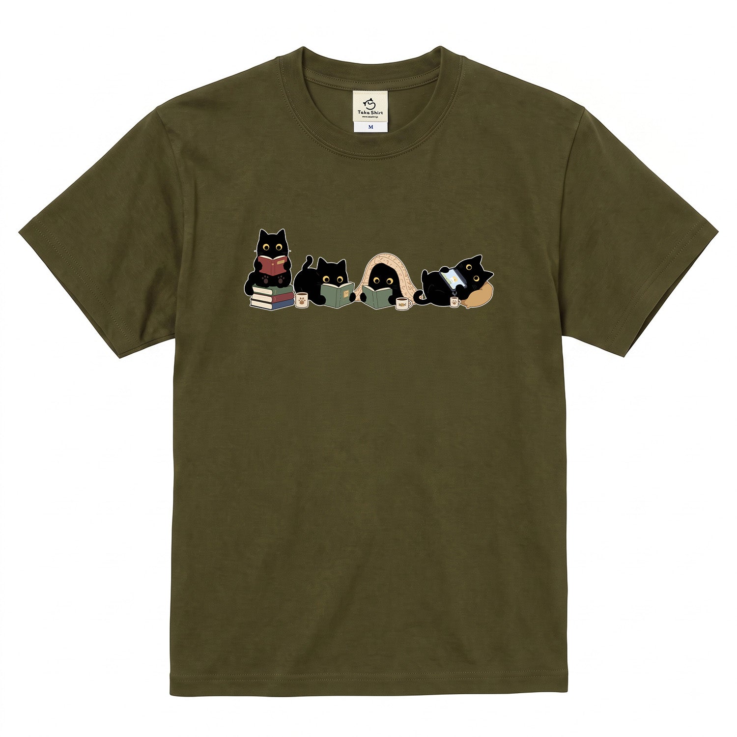 読書黒猫 Tシャツ | 猫好き・読書好き・本好きに人気